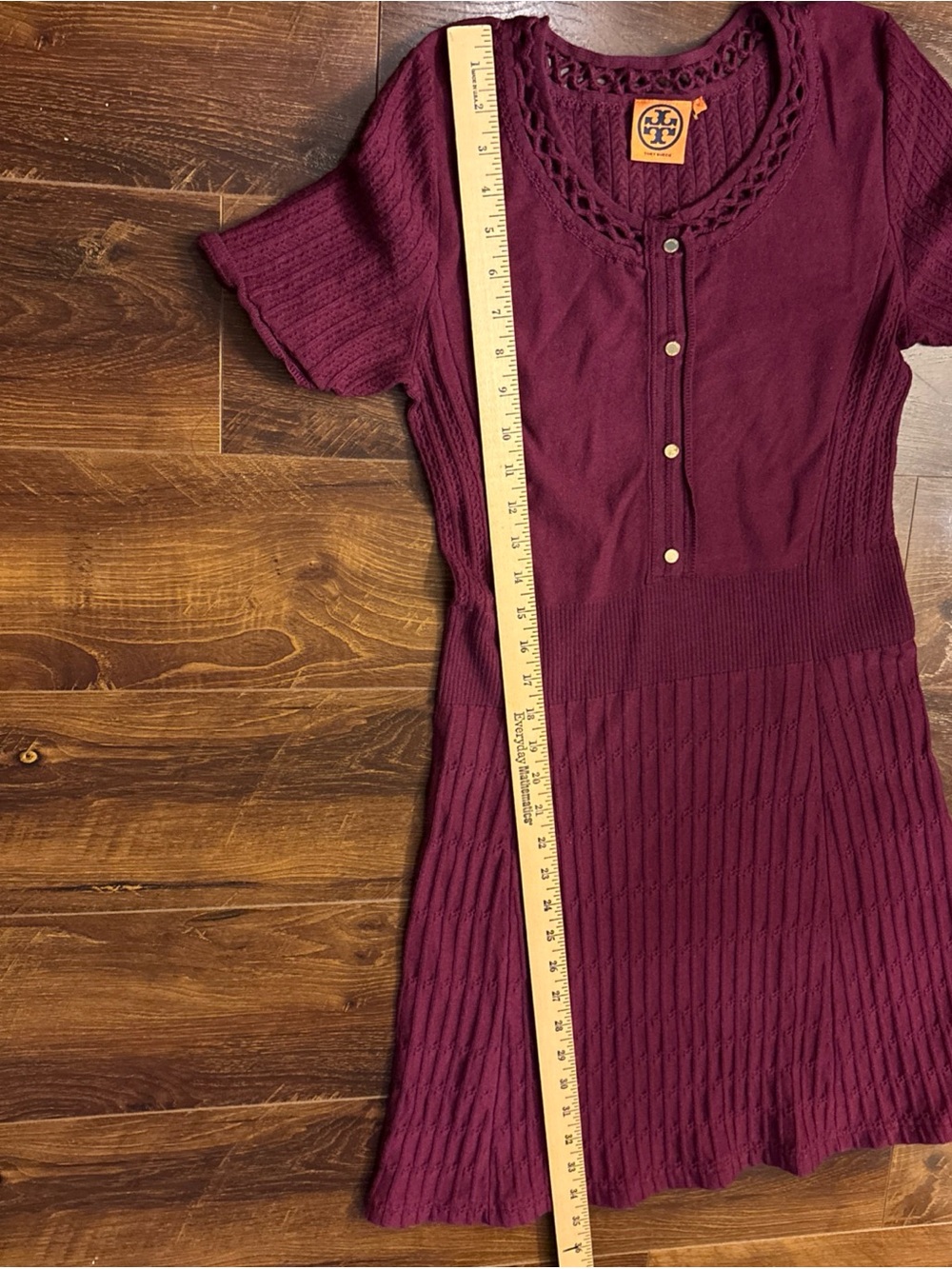 Tory Burch Medium Ashlyn Knit Henley Sweater Dress Maroon Short Sleeve Sheath - Picture 8 of 11